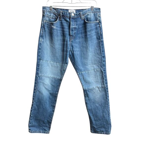 Frame Jeans Le Slouch Denim Medium Wash Straight Button Fly Leg Patch Mending - Picture 2 of 11